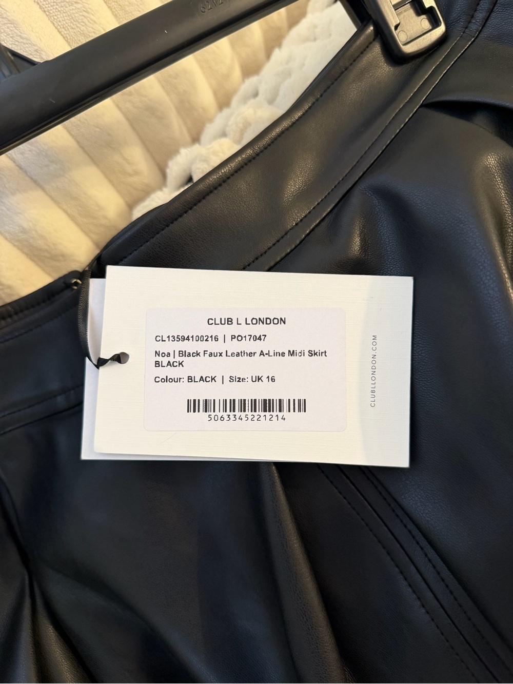 Club L London Black Faux Leather A-Line Midi Skirt- BRAND NEW